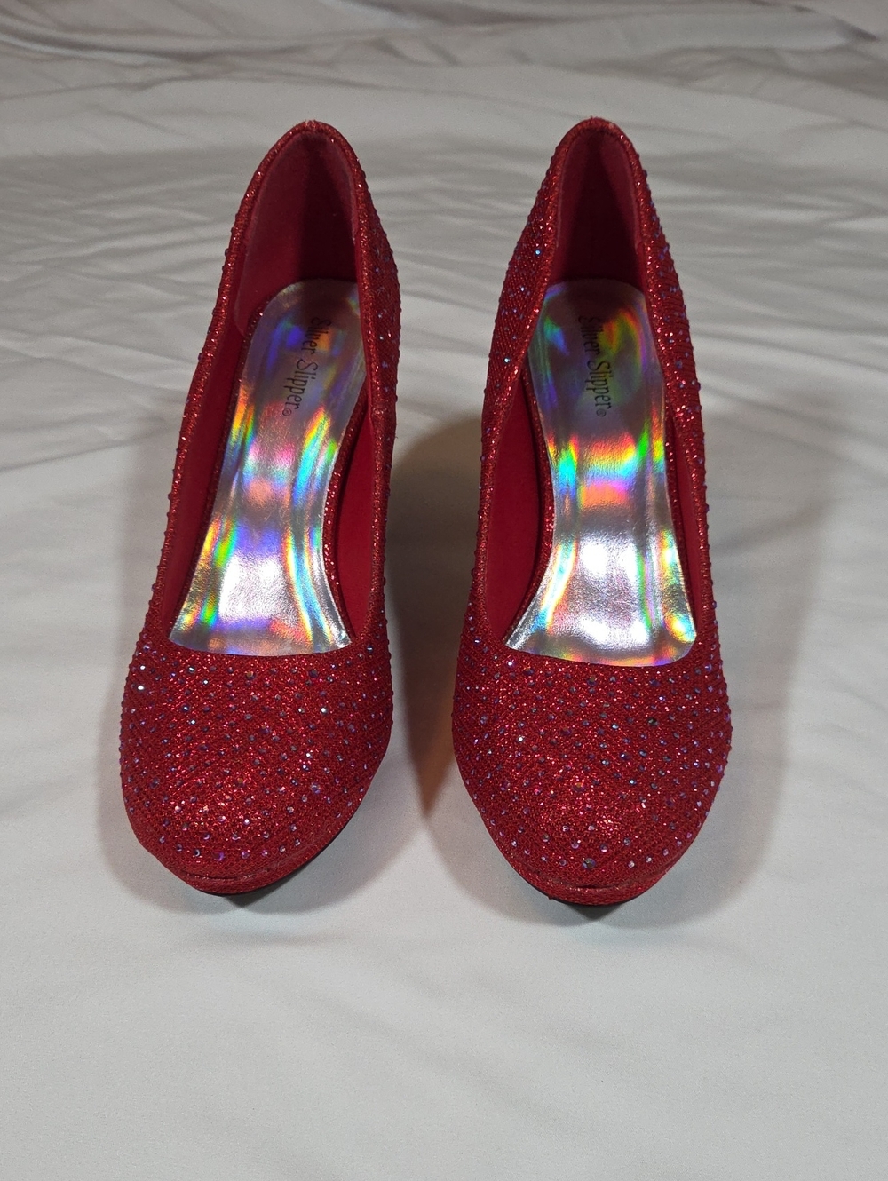 Glitter Platform Pump Heels in Red - Unbranded